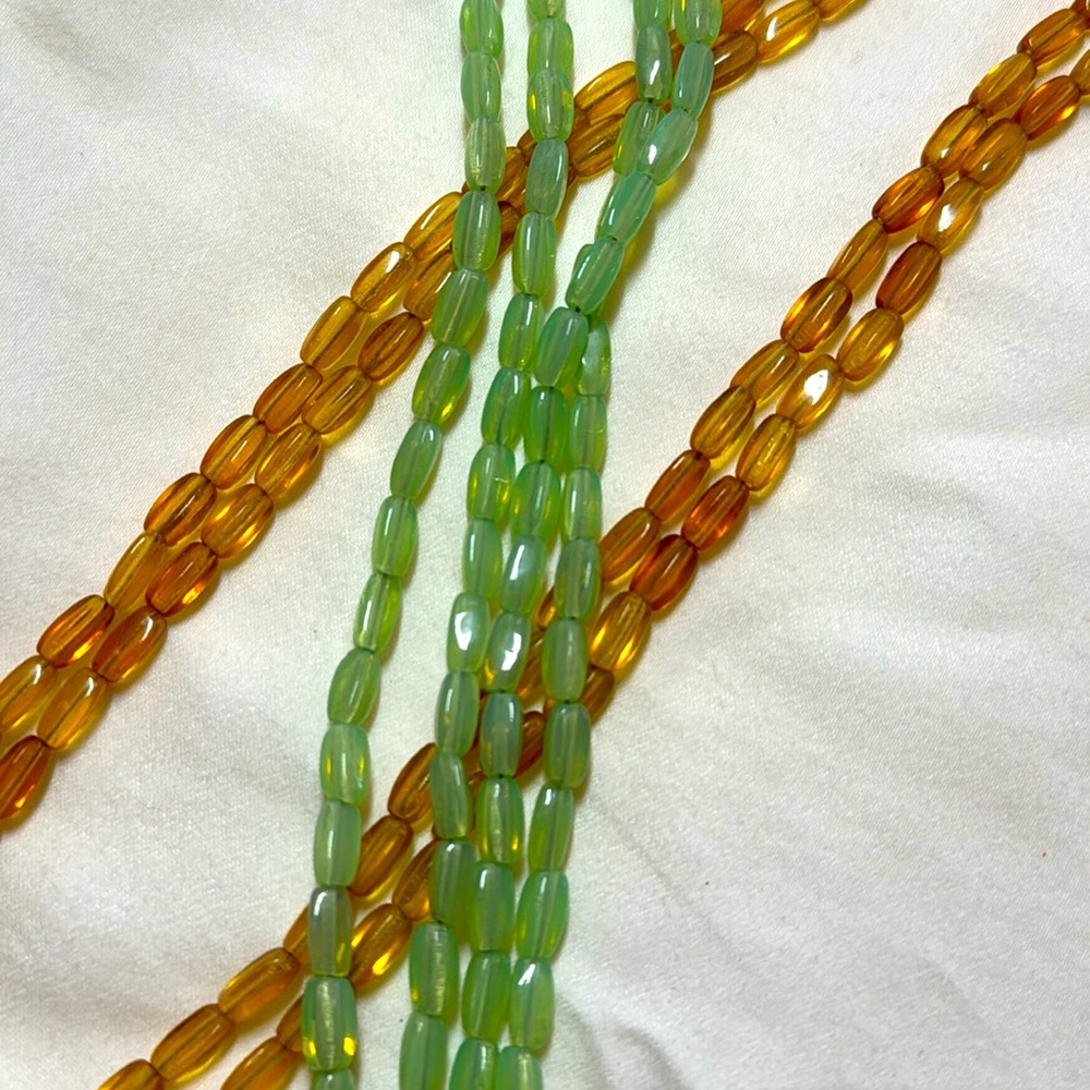Pair of vintage bead necklaces - gold & green